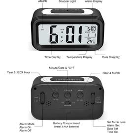 Réveil Digital Réveil Matin, Horloge Numérique Réveil à Pile Silencieux  pour Enfants Adultes Grand écran LED Température Calendrier(Blanc)