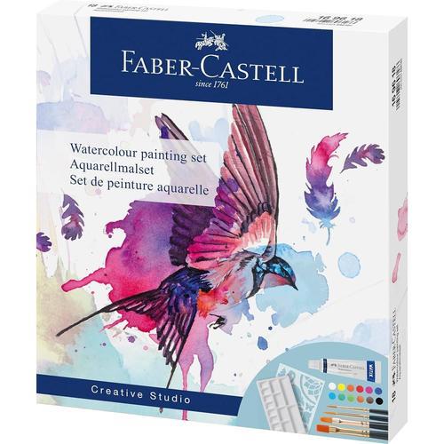 Faber-Castell Set Peinture Aquarelle - 12 Tubes 5ml + Palette + Pinceau + Pochoir