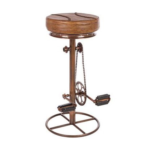 Tabouret Industriel 42x80 Cm En Cuir Marron Avec Piètement Pédalier