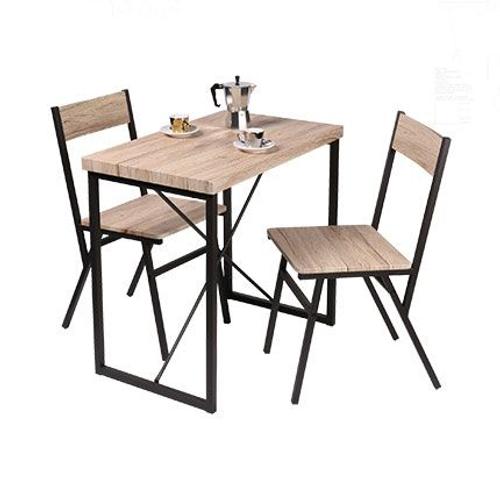 Ensemble Table + 2 Chaises En Décor Chêne Et Métal Noir - Darcy