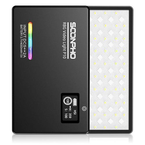 Lampe vidéo LED CRI 97 Lumière de remplissage éclairage de photographie pour enregistrement vidéo Prise de vue Studio Lampe 4000 mAh Batterie Type-C Port 2500K-8500K,Noir