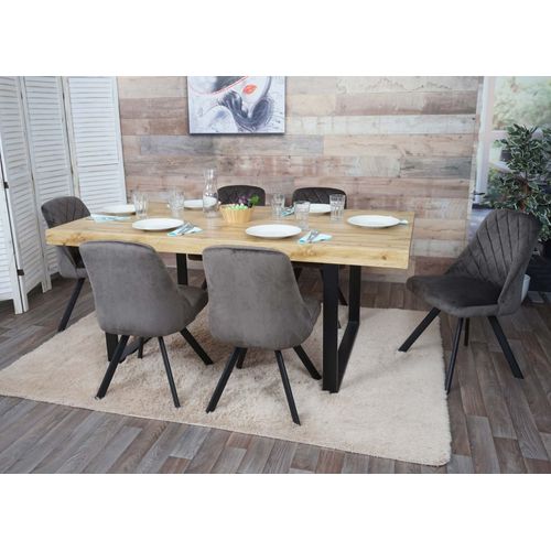 Lot De 6 Chaises De Salle À Manger Hwc-K25, Chaise De Cuisine, Métal Velours   Brun Foncé