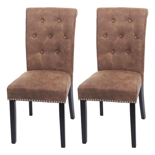 Lot De 2 Chaises De Salle À Manger Chesterfield Ii, Rivets   Tissu/Textile Marron Pieds Foncés