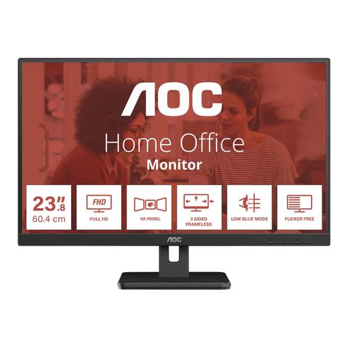 AOC Essential-line 24E3UM/BK - Écran LED - 24" - 1920 x 1080 Full HD (1080p) @ 75 Hz - VA - 300 cd/m² - 3000:1 - 4 ms - 2xHDMI, VGA, DisplayPort - haut-parleurs - noir