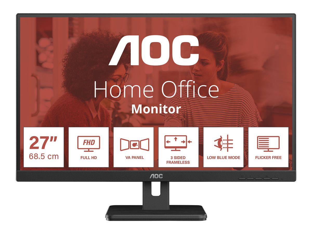 AOC Essential-line 27E3UM/BK - Écran LED - 27" - 1920 x 1080 Full HD (1080p) @ 75 Hz - VA - 300 cd/m² - 3000:1 - 4 ms - 2xHDMI, VGA, DisplayPort - haut-parleurs - noir