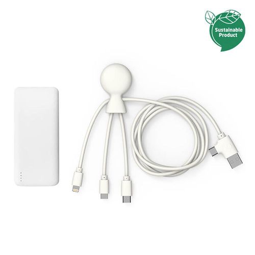 Powerbank 7000 Mah + Câble Multi Hepta 25% Plastique Recyclé Blanc Xoopar