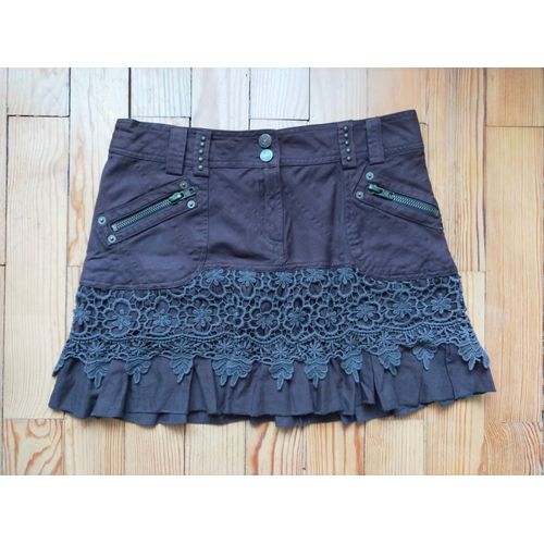 Jolie Jupe Morgan Marron Agrémentée De Crochet 38 Tbe