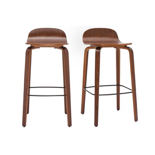 Tabourets De Bar Vintage Noyer H68 Cm (Lot De 2) Obra