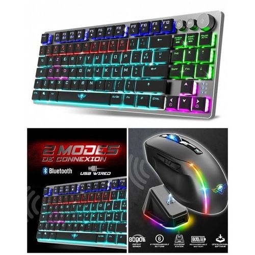 Souris Sans fil NOIRE M50 2.4ghz 8000DPI 6 BOUTONS RGB + CLAVIER SANS FIL Bluetooth mécanique RF 2.4 GHz