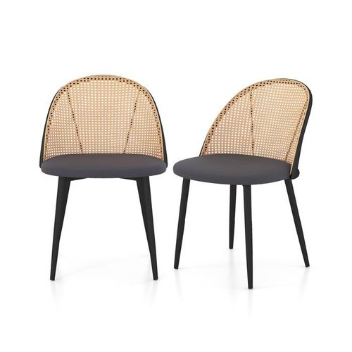 Chaises Salle À Manger Lot De 2 Costway-Dossier Ajouré En Rotin-Siège En Pu Souple-Pieds En Métal-Patin Antidérapant-Charge 150 Kg