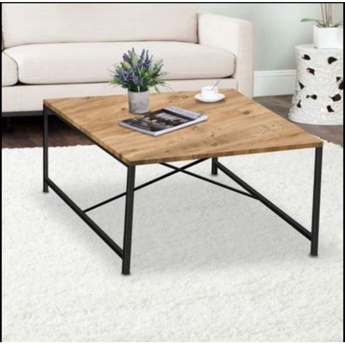 Table Basse Carrée Style Industriel Meuble Décoratif Bois Et Métal