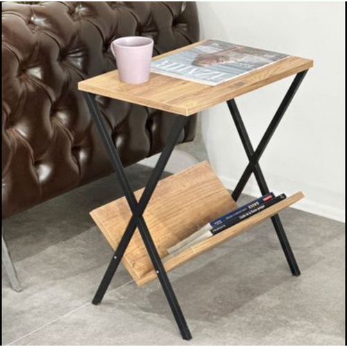 Table D'appoint, Bout De Canapé Décoratif Pour Journaux Bois Et Métal