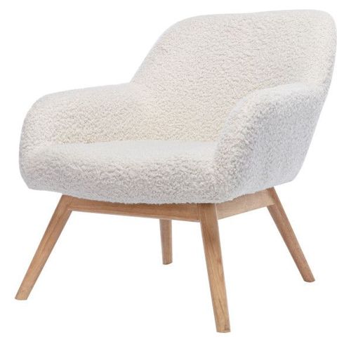 Malmo, Fauteuil Lounge En Tissu Bouclé Écru Et Hévéa Naturel