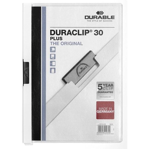 Durable Lot De 25 Chemises À Clip Duraclip 30 Plus A4 Blanc