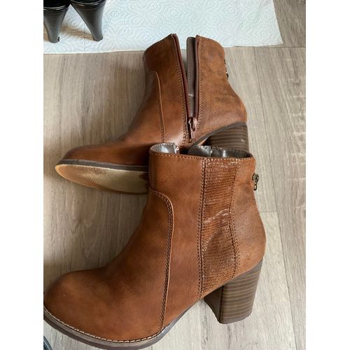 Bottines À Talons 6,5cm Simili Cuir Marron Taille 36 Marque Chausséa 