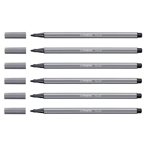 Stabilo Lot De 6 Feutres De Dessin Pen 68 Pointe Moyenne 1 Mm Gris Foncé