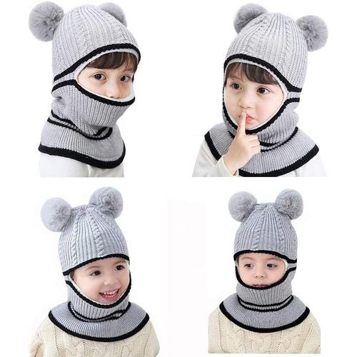 Bonnet Enfant Chapeau Ski Écharpe D'hiver Doublure Cotton Doux, 4 En 1 Garçon Fille En Plein Air Quotidien (1-5ans)