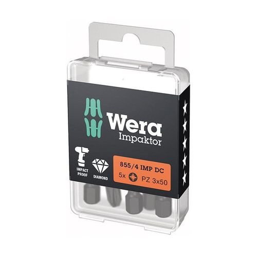 Embout Bit Impaktor 1/4 DIN 3126 E6.3 PZ3x50mm 5er Pack Wera