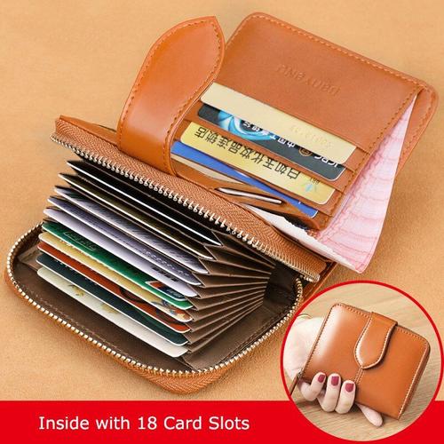 Rfid-Porte-cartes en cuir véritable pour femme, portefeuille