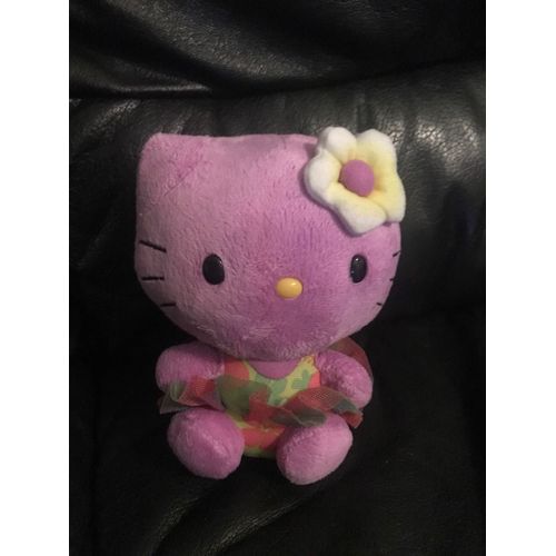 Peluche Doudou Hello Kitty Violette Robe Multicouleur Fleur Marguerite Ty 15cm