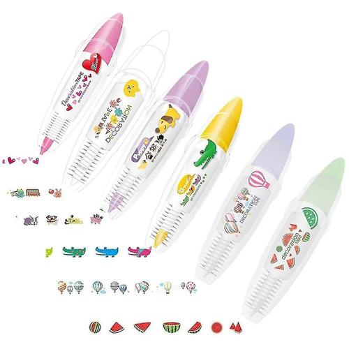 6pcs Bricolage Mignons Animaux Type De Presse Stylo Décoratif, Mignons Animaux Dentelle Correction Tape Décoratif Stylo