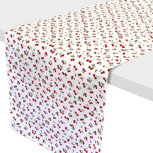Chemin De Table Enduit 45x150 Cm Cerises Blanc