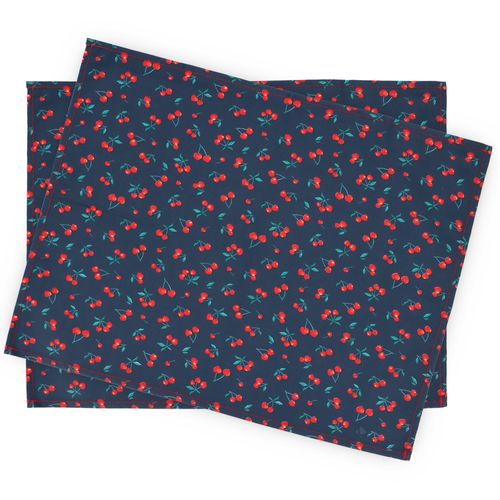 Set De Table Enduit 35x45 Cm Cerises Bleu Marine