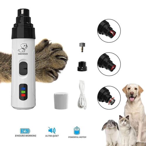 Broyeur d¿ongles pour chiens, outils de toilettage d¿ongles pour animaux de compagnie super silencieux et indolores améliorés, tondeuse à ongles pour animaux de compagnie rechargeable à 2 vitesses pou