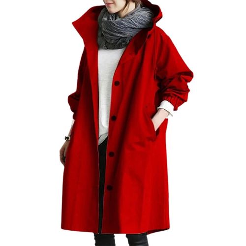 Femme Coupe-Vent Veste Casual Loose Button Pockets Hooded Windproof Waterproof Pour La Randonnée En Plein Air