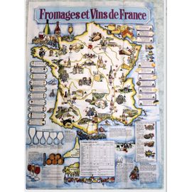 Affiche Carte Vin Fromage France