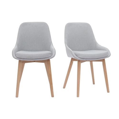 Chaises Scandinaves En Tissu Gris Clair Et Bois Hêtre Massif (Lot De 2) Holo