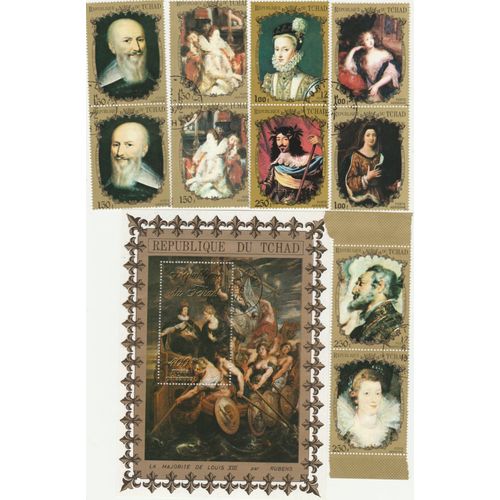 10 Timbres Oblitérés Et Un Bloc Du Tchad - Tableaux De Peinture