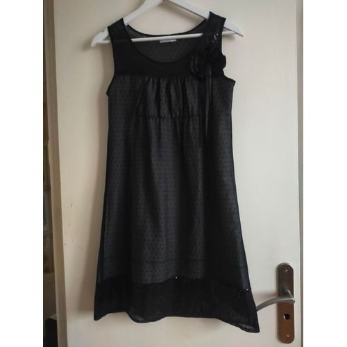 Robe Légère En Résille Noire Et Sequins Doublée Grise 36 Tbe