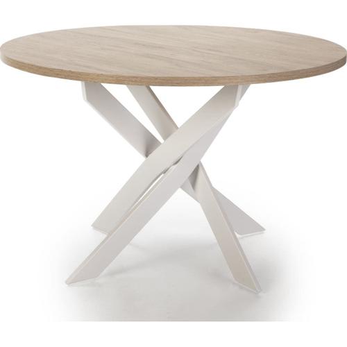 Table À Manger Ronde Effet Bois Et Blanc 4 Personnes 120 Cm