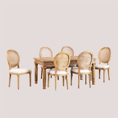 Ensemble De Table Rectangulaire Taraz En Bois De Manguier (160x90 Cm) Et 6 Chaises De Salle À Manger En Tissu Sunna Marron Bois Naturel