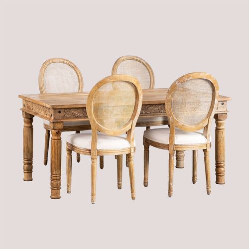 Ensemble Table Taraz Rectangulaire En Manguier (160x90 Cm) Et 4 Chaises En Tissu Sunna Marron Bois Naturel