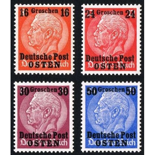 Pologne, Occupation Allemande 1939, Beaux Timbres Yvert 20 22 23 25, Maréchal Hindenburg Surchargés "Deutsche Post Osten" Et Nouvelle Valeur, Neufs*