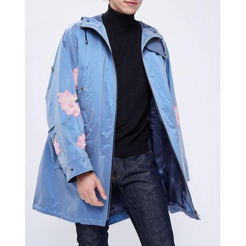 Parka Fleurs Strass Bleue