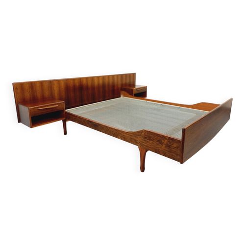 Lit Double Vintage Scandinave En Palissandre Des Annes 60 Avec Chevets Intgrs Bois