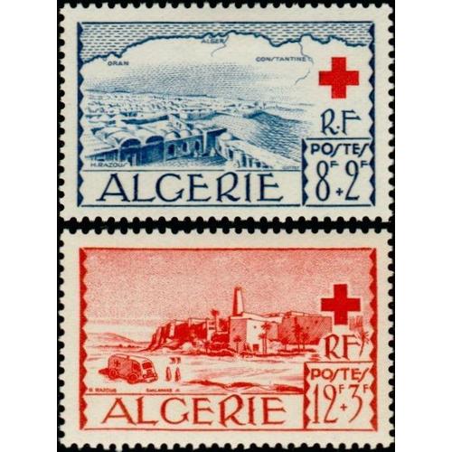 Algerie, Departement Francais 1952, Tres Beaux Timbres Neufs** Luxe Yvert 300 Et 301, Au Profit De La Croix Rouge, Vue D'el Oued Et Rivage De L'algerie, Et Vue De Bou Noura.