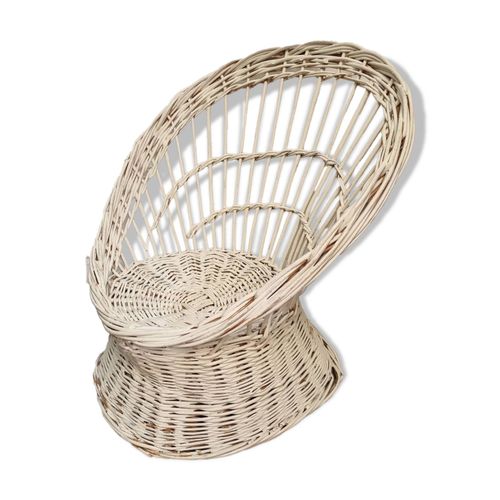 Fauteuil Corbeille En Rotin De 1980 Blanc