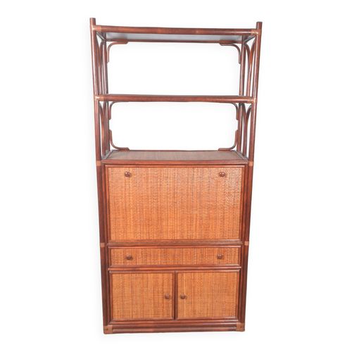 Etagre En Rotin Avec Bureau Tiroir Et Placard Marron