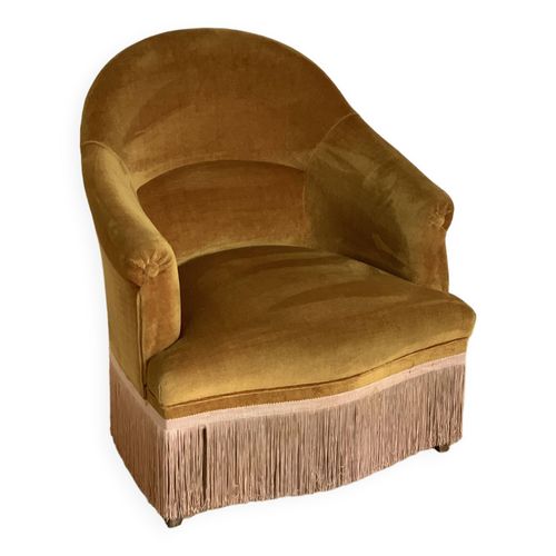 Fauteuil Crapaud Velours Dore