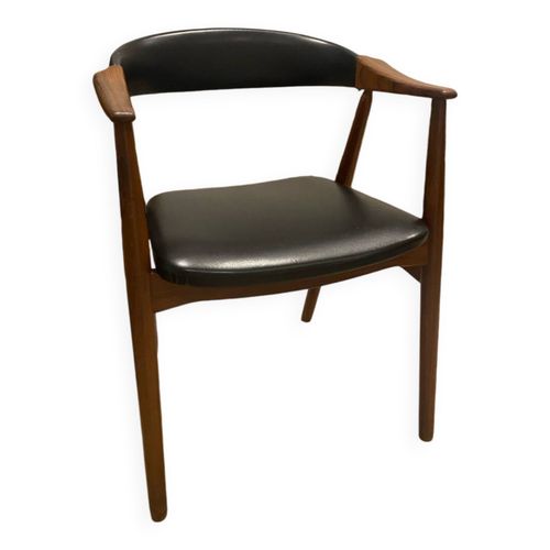 Chaise De Bureau Danoise En Teck Et Vinyle Noir Modle 213 Noir