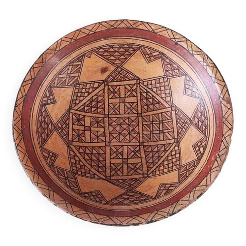 Ancien Plat Ideqqi Kabyle Terre Cuite Multicolore