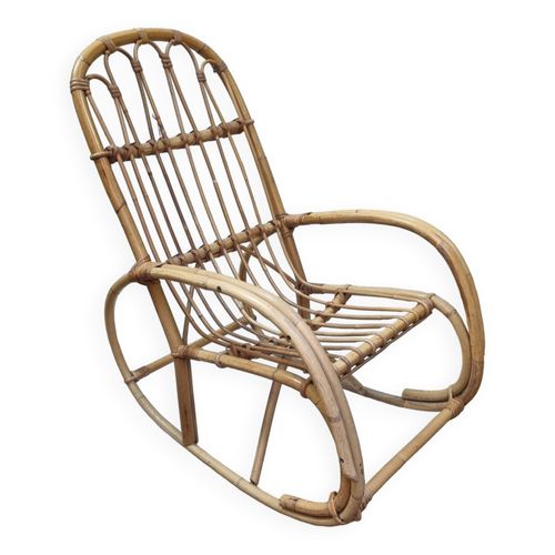 Rocking Chair En Rotin De 1960 Marron