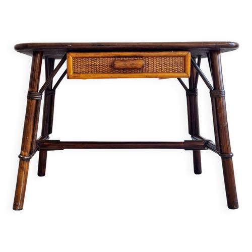 Table Basse Ancienne En Rotin Bout De Canap Marron