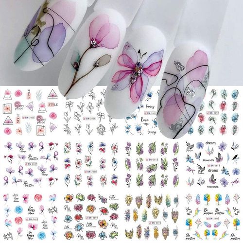 Autocollants de fleurs de printemps pour ongles",curseurs de transfert d'eau,tulipe,lys,coquelicot,d¿¿calcomanies florales,tatouage,d¿¿corations de manucure,"12 pi¿¿ces - Type [BN2605]-2616