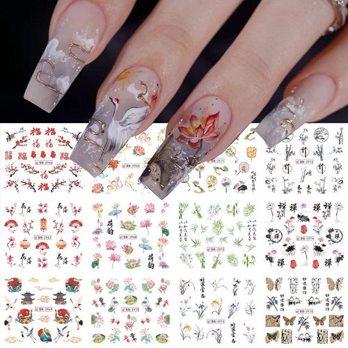 Autocollants de fleurs de printemps pour ongles",curseurs de transfert d'eau,tulipe,lys,coquelicot,d¿¿calcomanies florales,tatouage,d¿¿corations de manucure,"12 pi¿¿ces - Type [BN2965]-2976