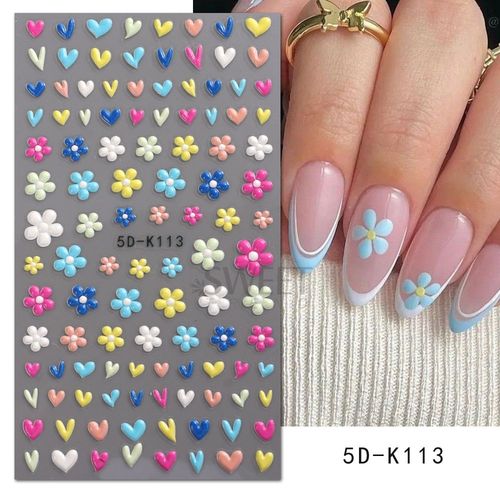 Autocollants Pour Ongles Color¿¿S Avec Fleurs En Relief 5d",D¿¿Calcomanies De Manucure,"Simple - Type 5d-K113 #B 